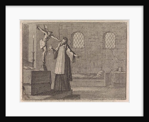 Crucifix pricks a nail in the cheek of a fleeing nun by Frantz Martin Hertzen