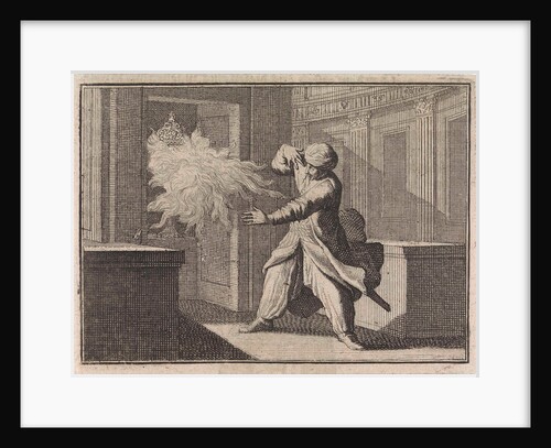 Oriental man looks out of curiosity in a closet at a host chalice, from which as punishment a flame bursts out by Frantz Martin Hertzen