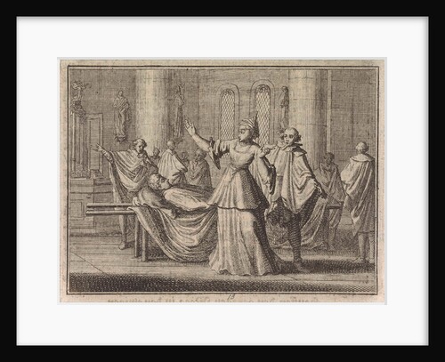 Woman in a church looking at a bier by Frantz Martin Hertzen