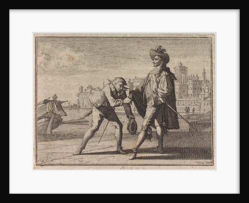 Man kisses the hand of a nobleman on a quay by Frantz Martin Hertzen