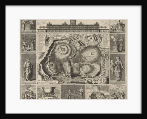Jerusalem Map with around twelve images by Pieter Mortier