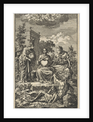 Woman holding a heart in her hands, sitting between the World and Lust by Jacob van Royen