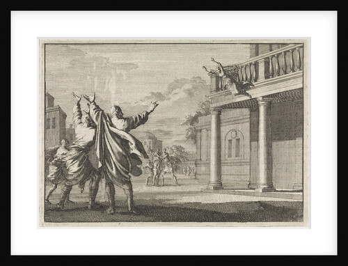 Widow of Pheroras trying to commit suicide by leaping down to the street by Pieter Mortier