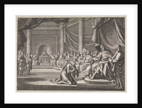 During a meeting Antipater kneels before his father Herod by Pieter Mortier
