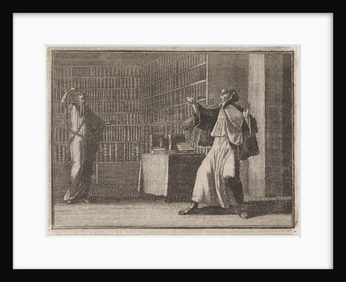 Monk gets scared in the library by a ghost by Christoph Weigel