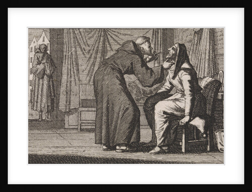 Monk looks into the gaping mouth of an old woman by Christoph Weigel