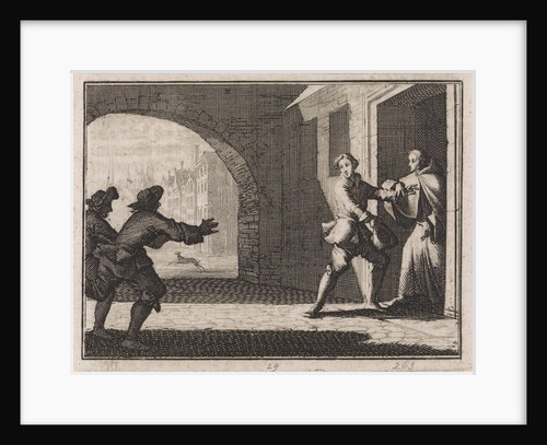 Two men trying to prevent a boy from joining the monastery by Christoph Weigel