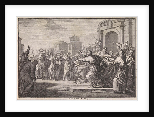 Residents of Lystra want to sacrifice cattle to Paul and Barnabas by Pieter Mortier