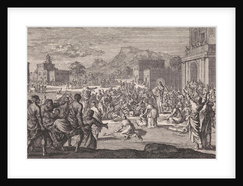 Christ speaks to a crowd on a square by Pieter Mortier