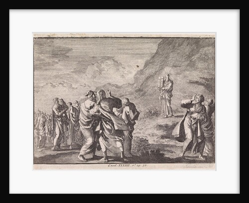 Moses received the law tables and displays them to the people by Pieter Mortier