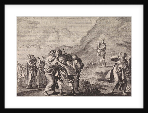Moses received the law tables and displays them to the people by Pieter Mortier