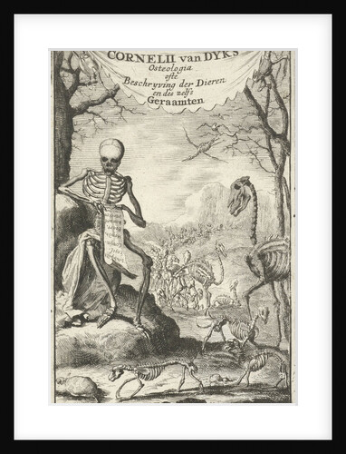 Human skeleton reads a list of animal names by Jan Claesz ten Hoorn