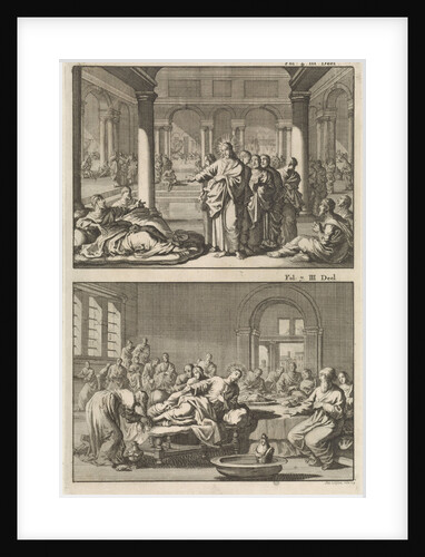 Christ and his disciples at the bathhouse of Siloam and Christ as the guest of Simon the Pharisee by Willem Broedelet
