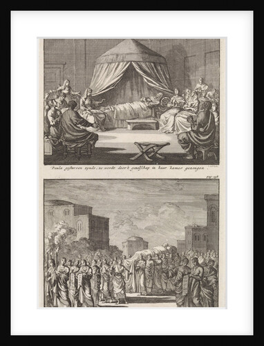 Holy Paula on her deathbed and the holy Paula who is carried to her grave by Barent Visscher