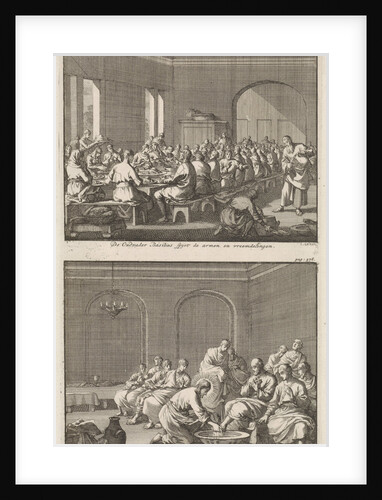 Saint Basil serves a meal to the poor and Christ washing the feet of Peter by Barent Visscher