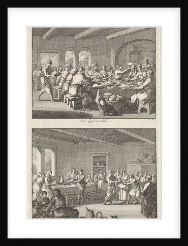 Shared meal among Christians and distributing food to the poor by Jacobus van Nieuweveen