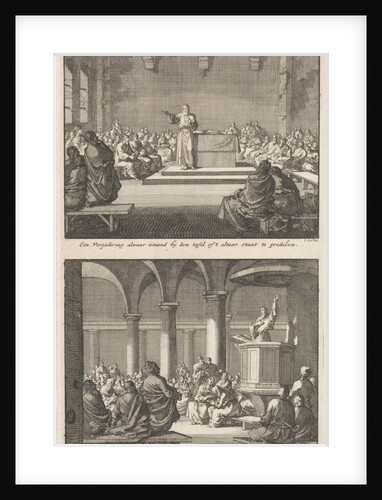 Sermon by a priest at an altar and Paul of Samosata preaching to the early Christian community by Jacobus van Hardenberg