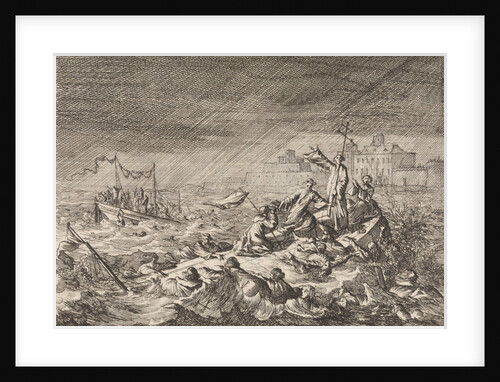 On the Vistula in Warsaw Poland two ships with clergy and pilgrims become shipwrecked in a whirlwind by Pieter van der Aa I