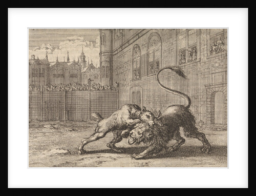 Battle in London between a dog and a lion by Pieter van der Aa I