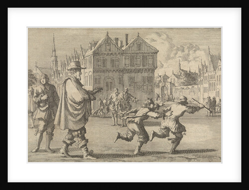 Boy offends the Mayor of Strasbourg by stealing the stick from his clerk by Pieter van der Aa I