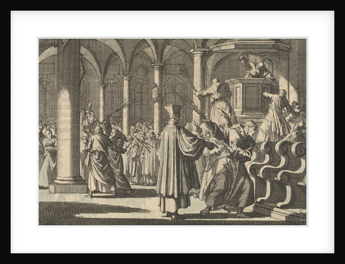 Margaret Church in La Rochelle, France, is Catholically re-consecrated by lashing the pulpit, pillars and benches with rods, 1628 by Pieter van der Aa I