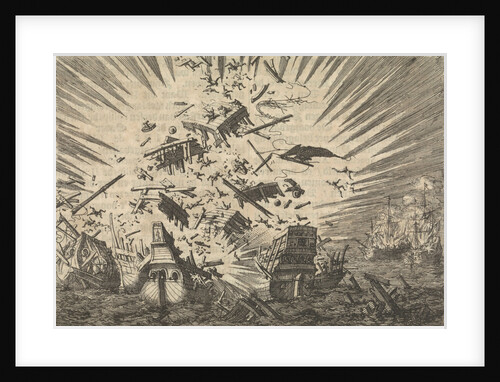 The Dutch ship Walcheren explodes along with five Portuguese ships, 1631 by Pieter van der Aa I