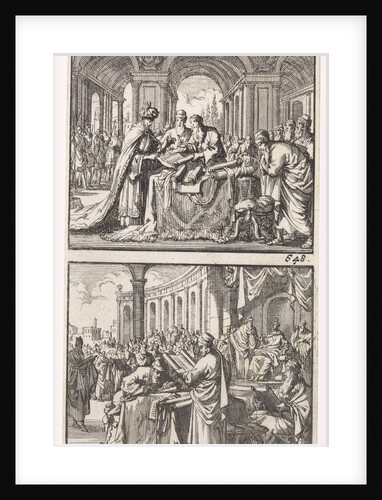 King Ptolemy Philadelphus studying the Hebrew law scrolls, Reading the translation of the law to King Ptolemy Philadelphus by Andries van Damme