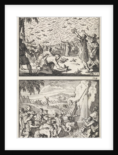 Quail in the Desert, Moses strikes water from the rock by Andries van Damme