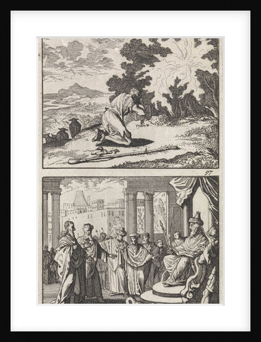 Moses at the burning bush, Moses and Aaron before the Pharaoh by Andries van Damme