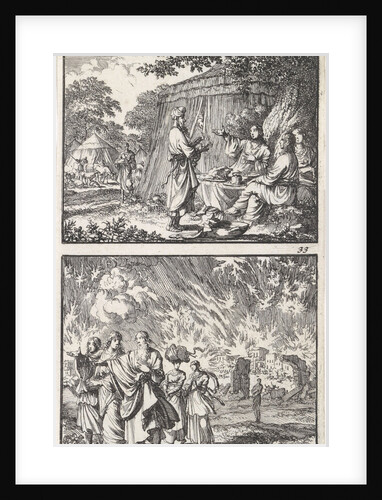 Abraham receives the three angels, Lot leaves Sodom by Andries van Damme