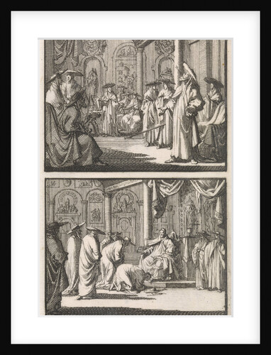 Cardinal Montalto stands up after being elected as pope and throws away his stick, Cardinals kiss the feet of Pope Sixtus V by Steven Swart
