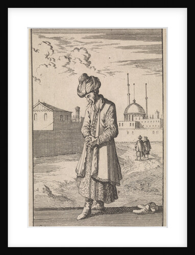 A standing Turk in prayer by Timotheus ten Hoorn