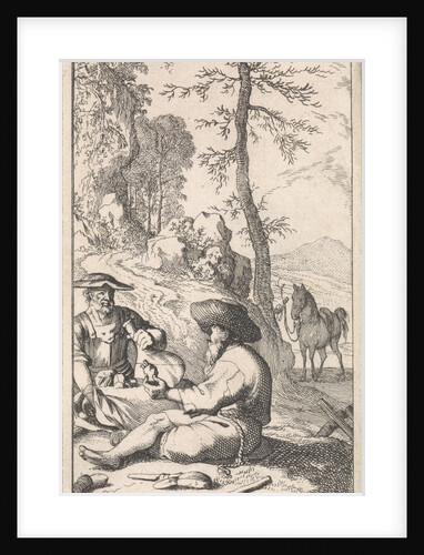 Don Quixote drinks wine with a hermit in a forest by Pieter Mortier