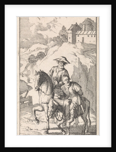 Sancho is tied up by his master on a donkey by Pieter Mortier