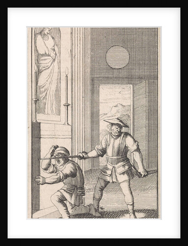 In a church Sancho kneels before an icon and is knighted by Pieter Mortier