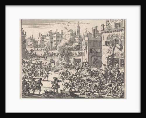 Monk preaching from a pulpit in front of an inn by Riots in Lyon