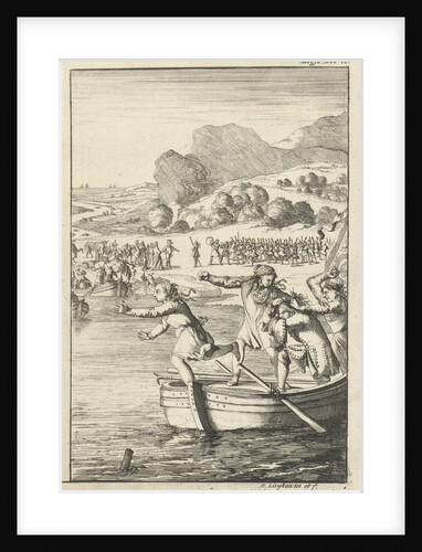 The cook of Marie-Catherine d'Aulnoy arguing on a rowing boat with some girls from Biscay by Caspar Luyken