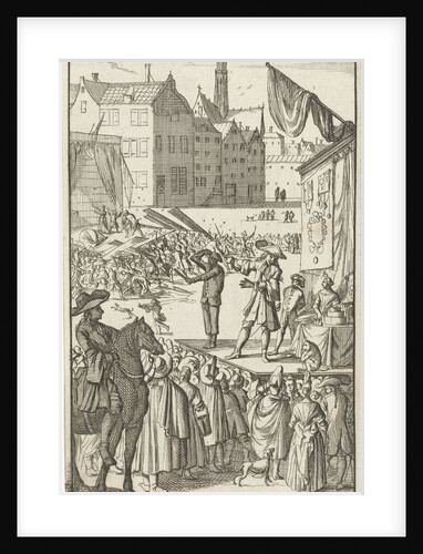 Mirandor's brother employed by a quack, who is trying to sell his wares on a market square by Pieter van Rijschooten