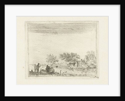 River view with rowing boat at Rijnsaterwoude by Daniël Nicolaas Chimaer van Oudendorp