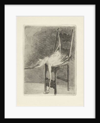 Dead flamingo with its legs bound to the back of a chair by Adriaan Pit