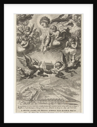 Mary with Child and angels with reliquary in sky above the church of Notre-Dame in Wavre by Anonymous