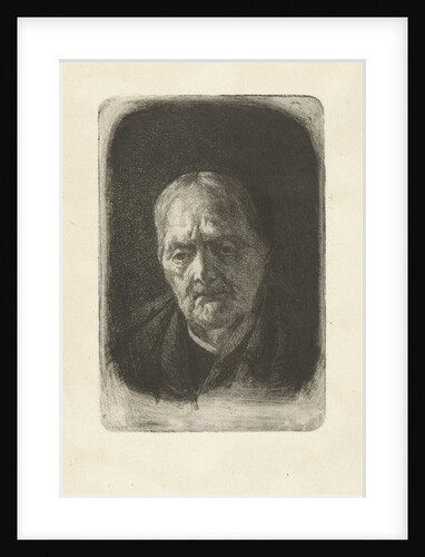 Head of old woman with black cap and towel around her shoulders by Johanna Henriette Besier