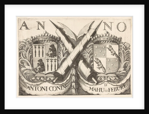 Coat of arms of Antoni Coning and Mahu le Febure by Romeyn de Hooghe