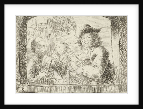 Rommelpot, a friction drum player and two children in a niche by Simon Klapmuts