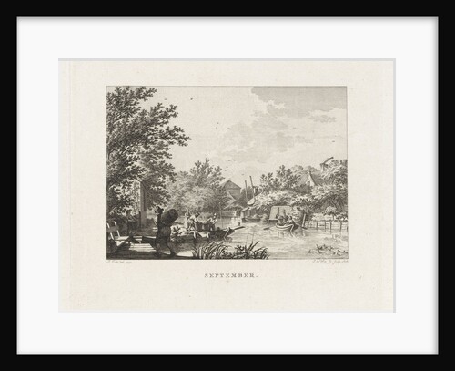 Figures carrying baskets of fruit on a river by Izaak Jansz. de Wit