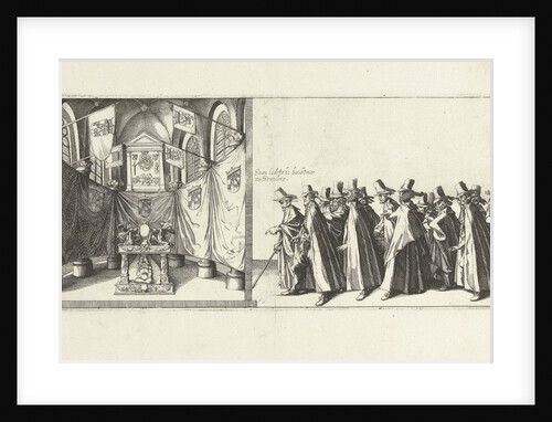The tomb in the church and the head of the funeral procession, 1623 by Hendrick Hondius I