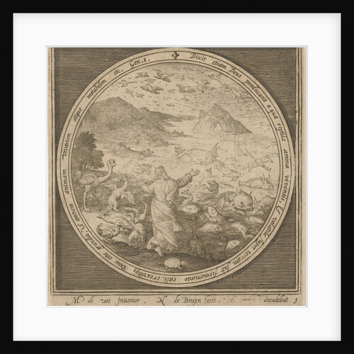 Fifth day of creation, God creates fish and birds by Nicolaes de Bruyn