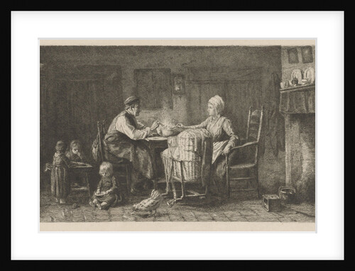 Interior with family eating a meal by Ferdinand Leenhoff