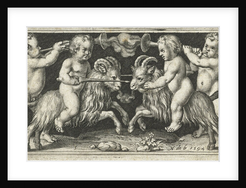 Two reclining angels lean on a skull by Nicolaes de Bruyn