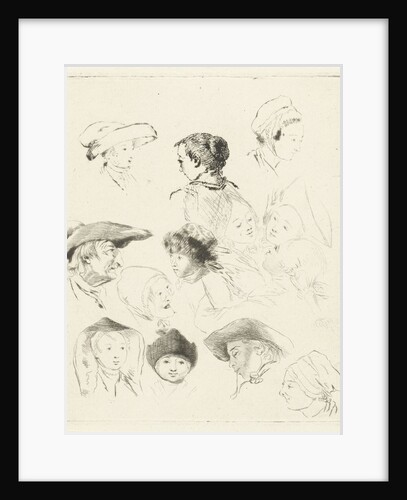 Study Sheet with thirteen heads by Louis Bernard Coclers
